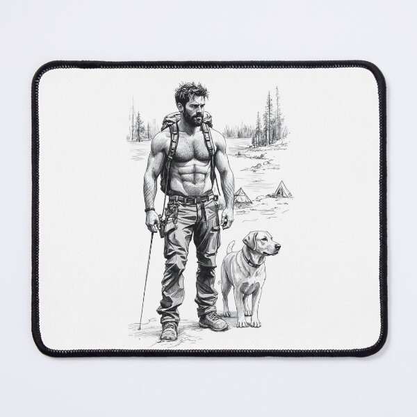 Item preview, A Man And His Dog Hiking - B&W Image designed and sold by Museum Of Non-Existing Art.