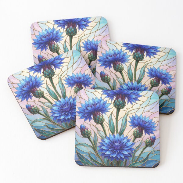 Item preview, Blue Cornflower Stained Glass Art - Botanical Vitrage Floral Design designed and sold by Exquisite Design Studio „Paculówka”.