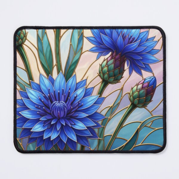 Item preview, Blue Cornflower Stained Glass Art - Botanical Vitrage Floral Design designed and sold by Exquisite Design Studio „Paculówka”.