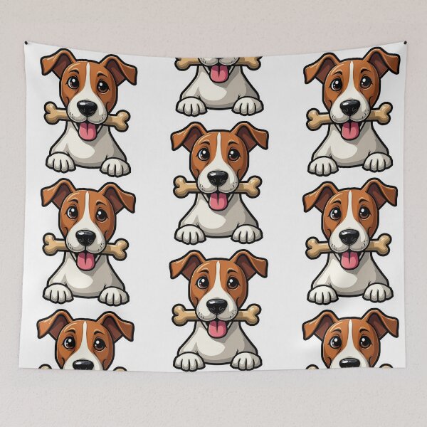 Aperçu de l'œuvre Jack Russell Terrier avec os dans la gueule créée et vendue par Prints by Mat.