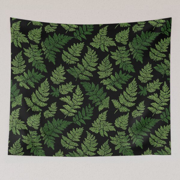 Item preview, Lush Green Ferns on Black Moody Botanical Forest Leaves Pattern designed and sold by Patterns & Love .
