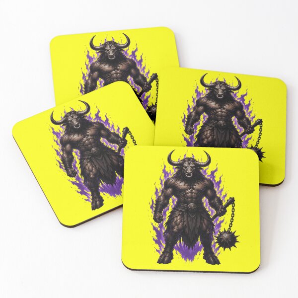 Item preview, Dark Minotaur Warrior – Infernal Beast with Purple Flames Fantasy Art designed and sold by RAYBIL.