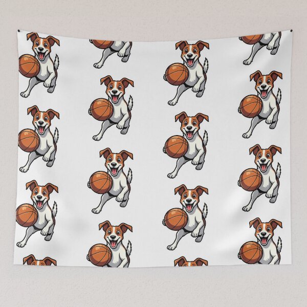 Aperçu de l'œuvre Jack Russell Terrier jouant au basketball créée et vendue par Prints by Mat.
