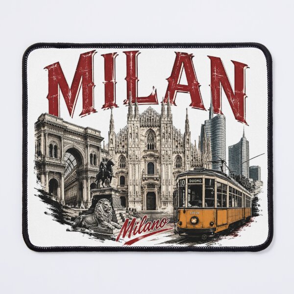 Item preview, Milan Italy Retro Collage – Duomo di Milano Vintage Tram Art designed and sold by Tee Visions.