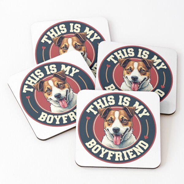 Item preview, Jack Russell Terrier in circular badge with This Is My Boyfriend text designed and sold by Prints by Mat.
