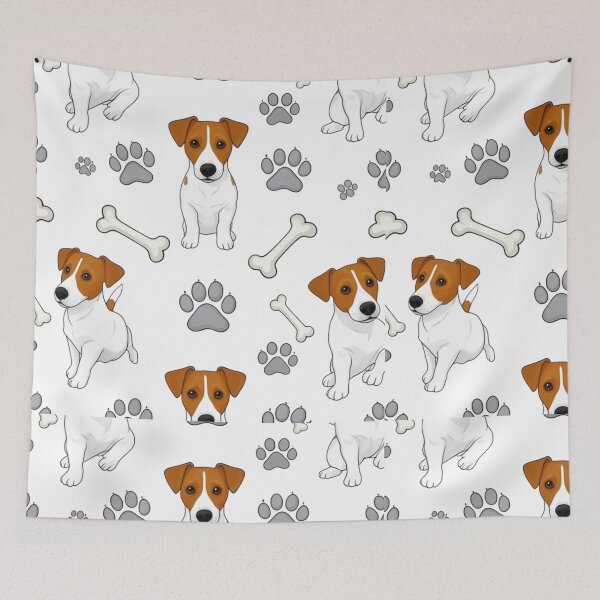 Aperçu de l'œuvre Motif Jack Russell Terrier avec os et empreintes de pattes créée et vendue par Prints by Mat.