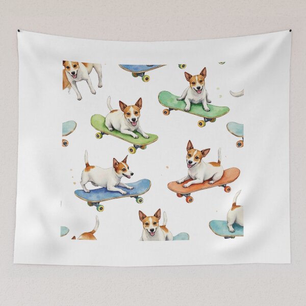 Item preview, Jack Russell Terrier on skateboard watercolor pattern designed and sold by Prints by Mat.