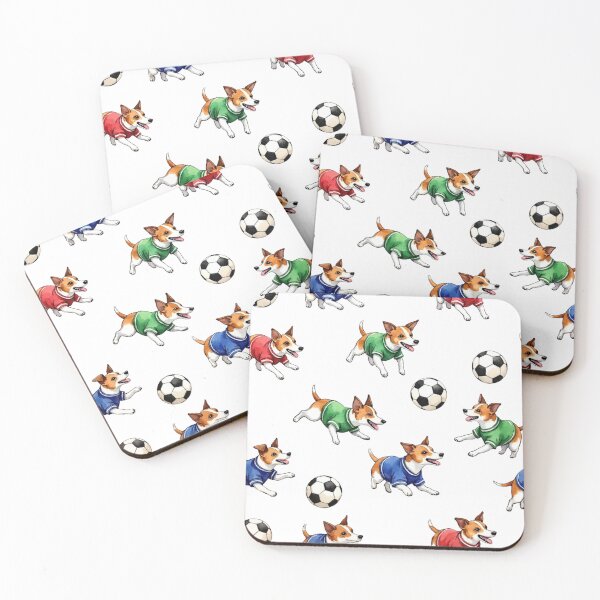 Item preview, Jack Russell Terrier in soccer jersey pattern with balls designed and sold by Prints by Mat.
