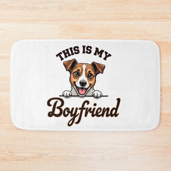 Item preview, Jack Russell Terrier peeking over line with This Is My Boyfriend text designed and sold by Prints by Mat.