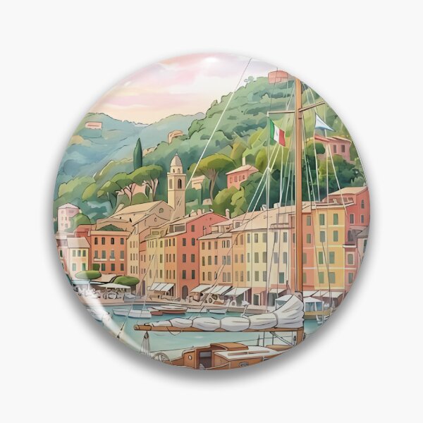Item preview, Portofino Italy Harbor Watercolor – Picturesque Italian Riviera Art designed and sold by mentosdesigner.