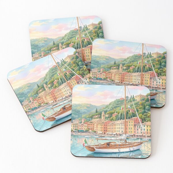 Item preview, Portofino Italy Harbor Watercolor – Picturesque Italian Riviera Art designed and sold by mentosdesigner.