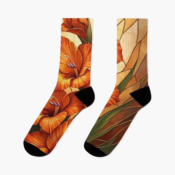 Item preview, Orange Gladiolus Stained Glass Art - Botanical Vitrage Floral designed and sold by Exquisite Design Studio „Paculówka”.