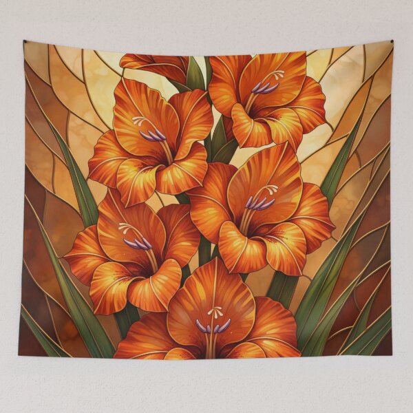 Item preview, Orange Gladiolus Stained Glass Art - Botanical Vitrage Floral designed and sold by Exquisite Design Studio „Paculówka”.