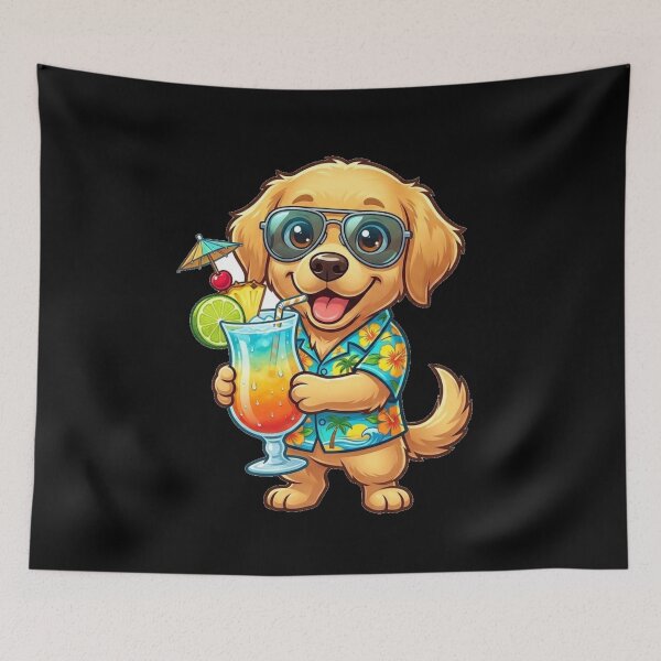 Item preview, Cute Golden Retriever Summer Cocktail Tropical Beach Dog designed and sold by Wild Horizon Studio.