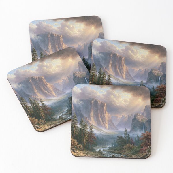 Item preview, Yosemite Valley Oil Painting Print | California Mountain Wall Art | Golden Light Landscape designed and sold by Amber Sky Creations.