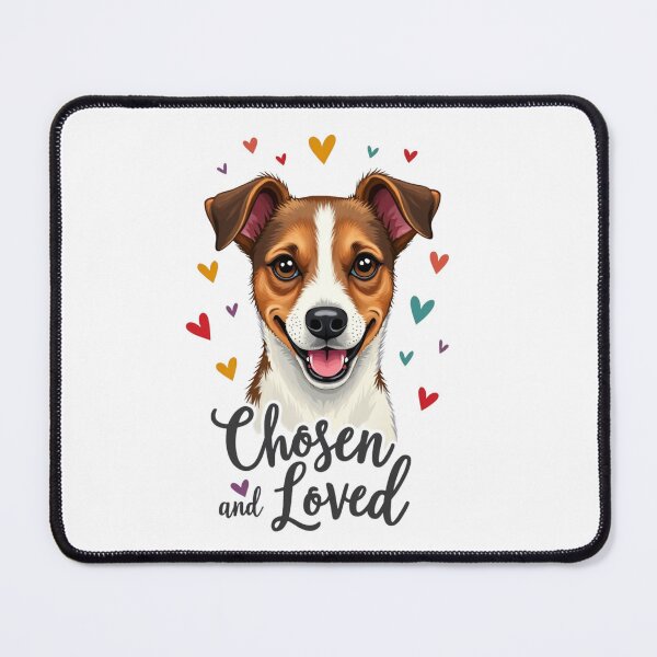 Item preview, Jack Russell Terrier with Chosen and Loved text and colorful hearts designed and sold by Prints by Mat.