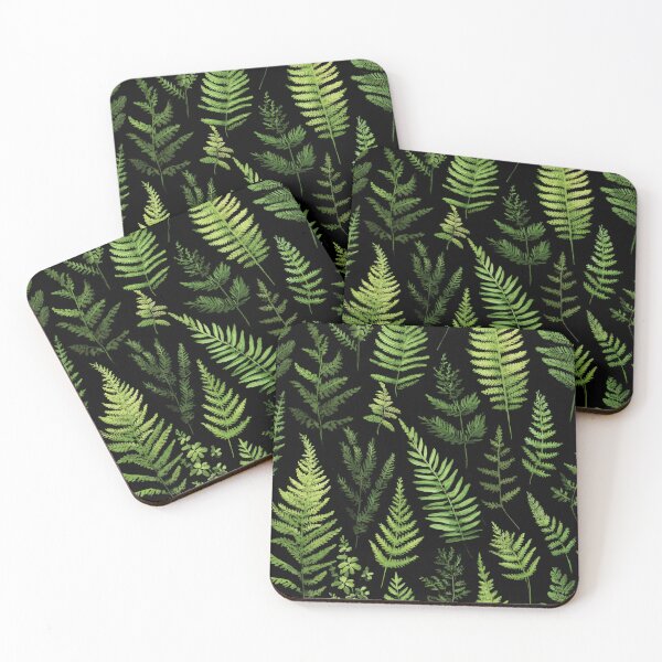 Item preview, Lush Green Ferns on Black Moody Botanical Forest Leaves Pattern designed and sold by Patterns & Love .