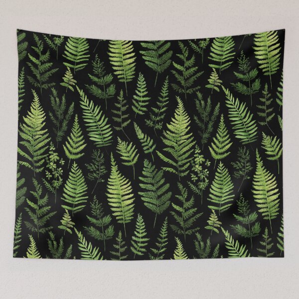 Item preview, Lush Green Ferns on Black Moody Botanical Forest Leaves Pattern designed and sold by Patterns & Love .