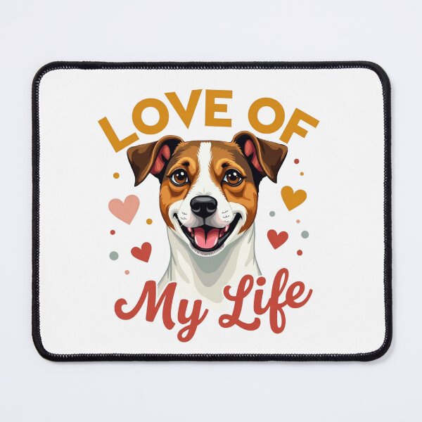 Item preview, Jack Russell Terrier with Love of My Life text and hearts designed and sold by Prints by Mat.