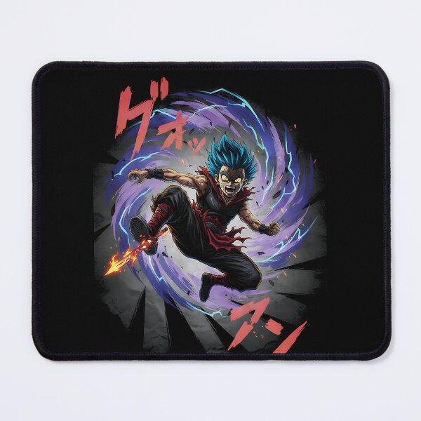 Item preview, Dynamic Blue Hair Anime Warrior with Flaming Sword Art designed and sold by UrbanPrts.