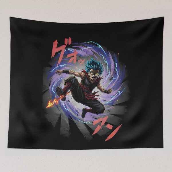 Item preview, Dynamic Blue Hair Anime Warrior with Flaming Sword Art designed and sold by UrbanPrts.