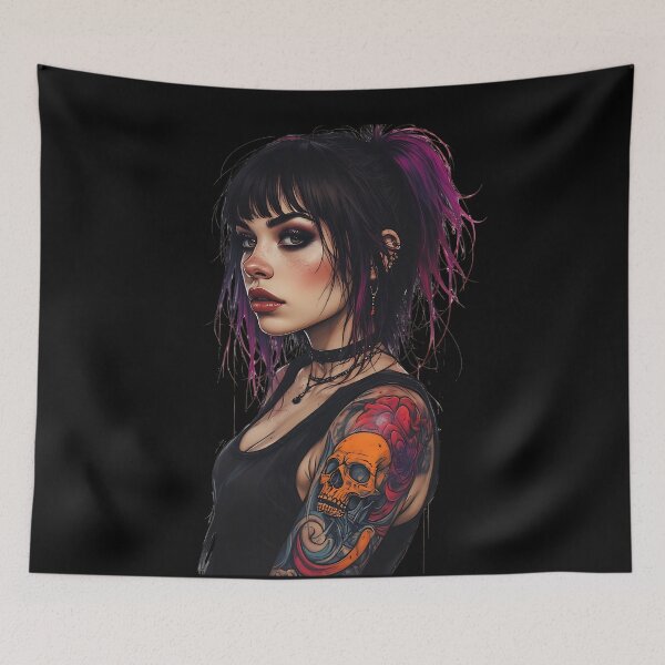 Item preview, Goth Girl with Skull Tattoo Alternative Digital Art designed and sold by UrbanPrts.
