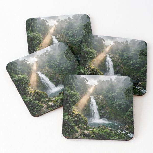 Item preview, Majestic Jungle Waterfall with Sunlight Rays designed and sold by SavannaCanvas.