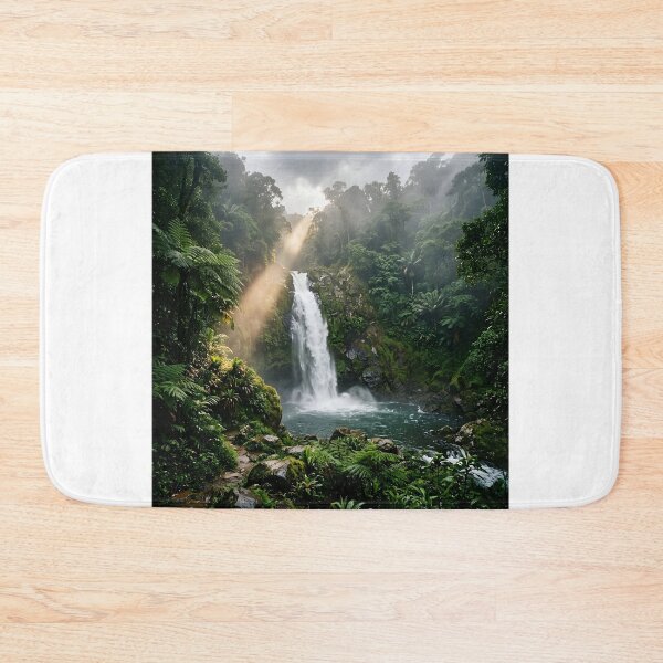 Item preview, Majestic Jungle Waterfall with Sunlight Rays designed and sold by SavannaCanvas.