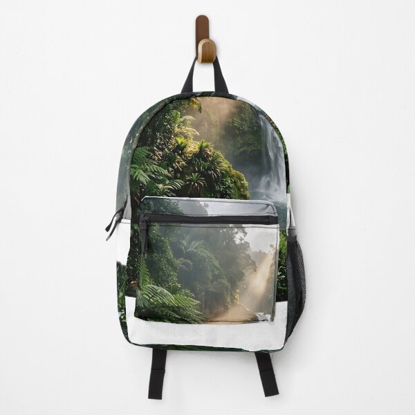 Item preview, Majestic Jungle Waterfall with Sunlight Rays designed and sold by SavannaCanvas.