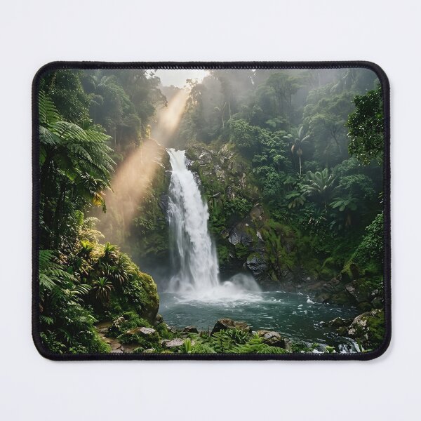 Item preview, Majestic Jungle Waterfall with Sunlight Rays designed and sold by SavannaCanvas.