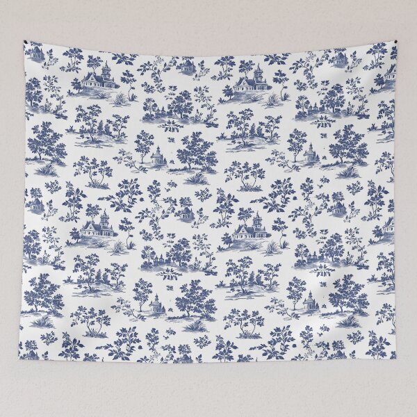 Item preview, Blue Toile de Jouy Countryside Phone Case for Mom | Vintage French Village Journal for Students | Elegant Chateau Floral Tote Bag for Teacher | Navy Blue Landscape Blanket for Friends designed and sold by VivaFy.