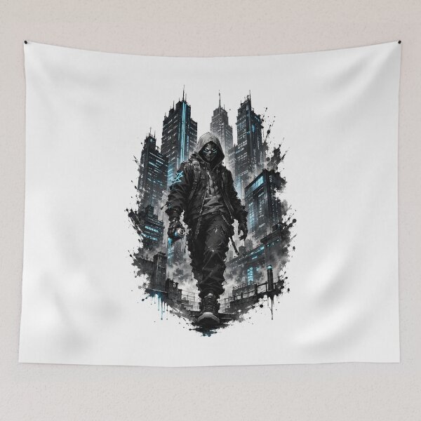 Item preview, Cyberpunk Hooded Rebel Neon City designed and sold by Artmares.