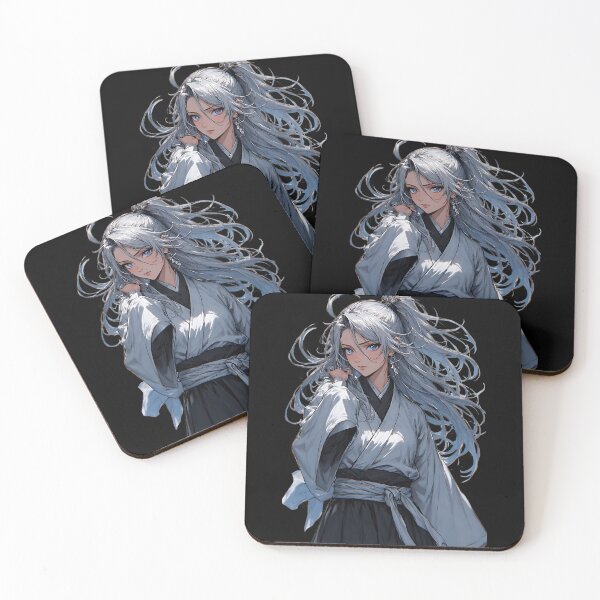 Item preview, Elegant Silver Hair Anime Warrior in Traditional Kimono designed and sold by UrbanPrts.