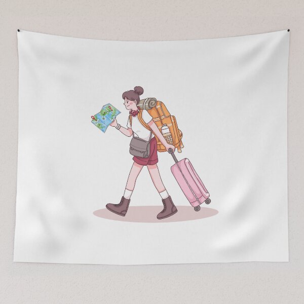 Item preview, Cute Kawaii Backpacker Girl Solo Female Traveler Vector designed and sold by some peace.