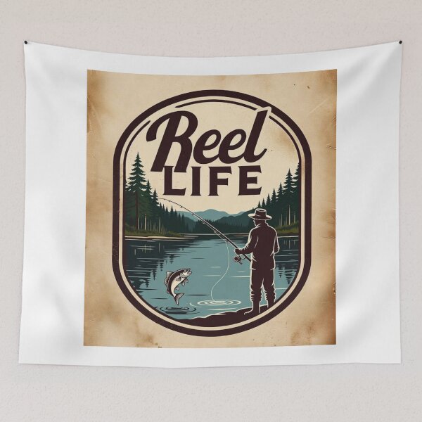 Item preview, Reel Life Vintage Fishing Badge designed and sold by Trail Echo Prints.