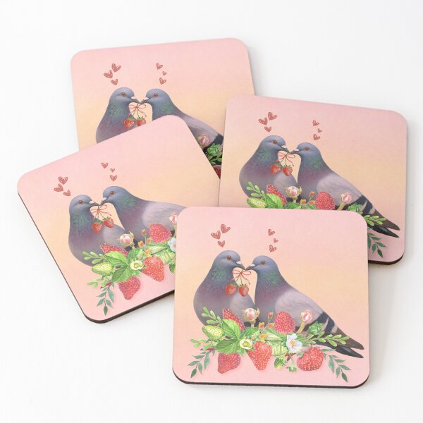 Item preview, Adorable Pigeon Couple with Strawberry Gift  designed and sold by dreamhatchh.