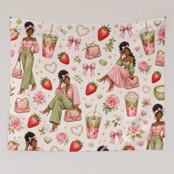 Item preview, Strawberry Matcha Seamless Pattern designed and sold by K3DreamKreations .