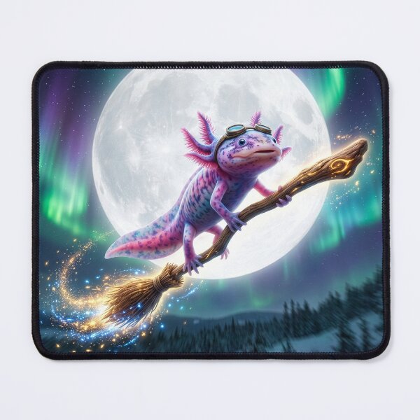 Item preview, Axolotl Rides Her Magic Broom designed and sold by Tridentulus.