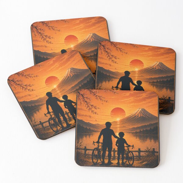 Item preview, Cycling Dad Japanese Ukiyo-e Father Son Sticker/T-Shirt Art designed and sold by Locker39.