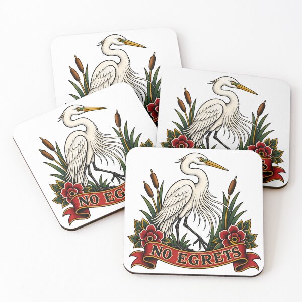 Item preview, No Egrets Funny Birder Gift for Her Sarcastic Bird Humor Nature Lover Tattoo Flash designed and sold by ChaosThreadsCo.