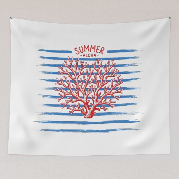 Item preview, Blue stripes and coral. Summer aloha for beach vacation designed and sold by LiluGross.