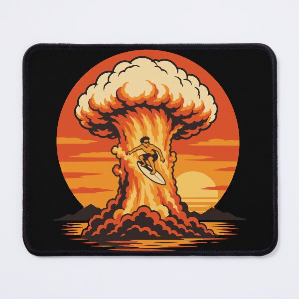 Item preview, Nuclear Surf While the World Burns Mushroom Cloud Surfing Cozy Apocalypse designed and sold by ShirtRemarks.
