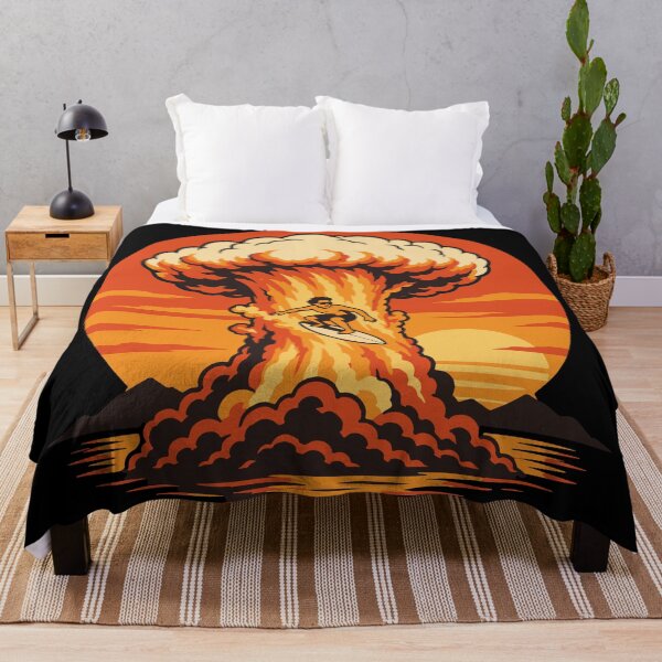 Item preview, Nuclear Surf While the World Burns Mushroom Cloud Surfing Cozy Apocalypse designed and sold by ShirtRemarks.