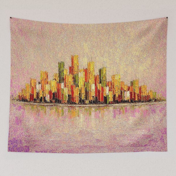 Item preview, Golden Aura Skyline – Abstract Cityscape in Warm Light designed and sold by Ingorgia.