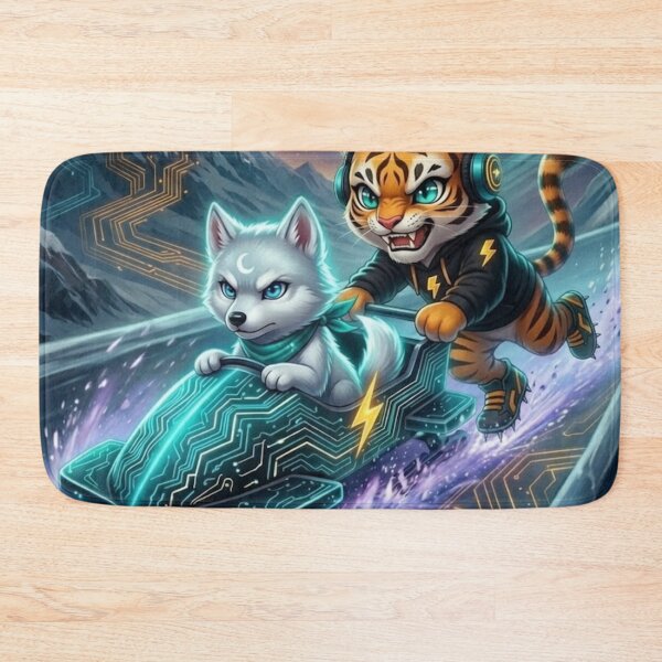 Item preview, Cyber Bobsled Push Start — AI Tiger Wolf Pup Race Art — NeoTigLuna designed and sold by NeoTigLuna.