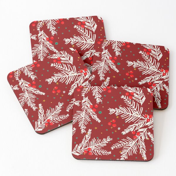 Item preview, Pino navideño con ramas nevadas y patrón rojo oscuro designed and sold by DEC02.