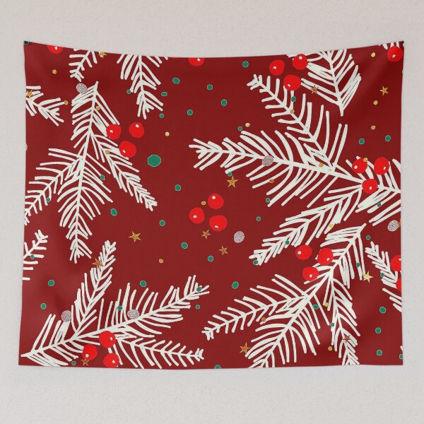 Item preview, Christmas Pine Tree Snowy Branch Dark Red Pattern designed and sold by DEC02.