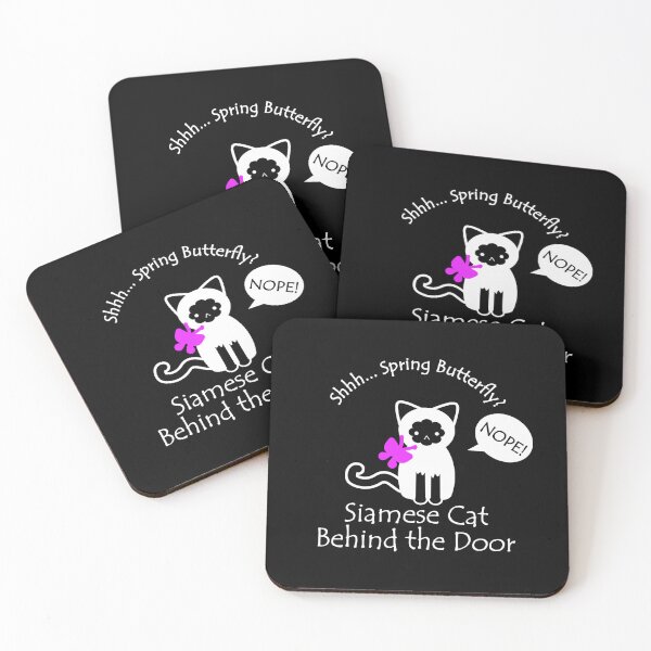 Item preview, Funny Siamese Cat Spring Butterfly Behind the Door White Text designed and sold by Na7nasColorShop.