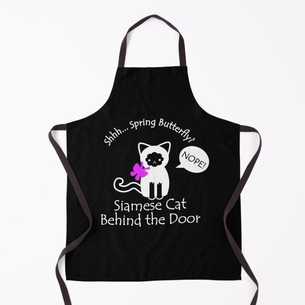 Item preview, Funny Siamese Cat Spring Butterfly Behind the Door White Text designed and sold by Na7nasColorShop.
