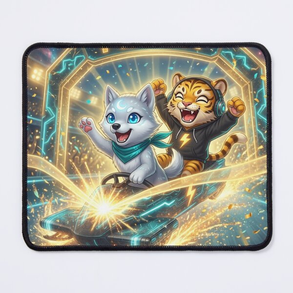 Item preview, Cyber Bobsled Victory — AI Tiger Wolf Pup Champions — AI Human Partnership designed and sold by NeoTigLuna.